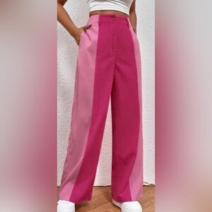 SHEIN Pink Two-Tone Straight Leg Pant